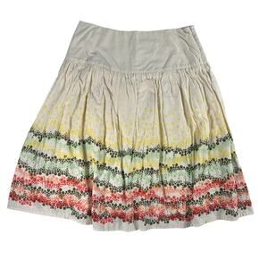 J.Jill Cotton Knee Length Flare Skirt Cream Coral Polkadots 6 Petite Boho‎ Fairy